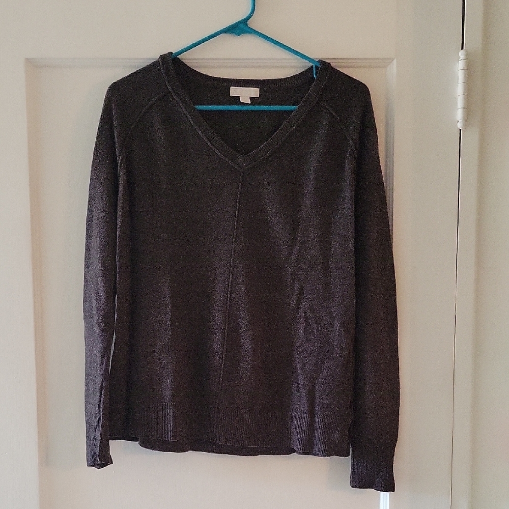 14th & Union Gray V-Neck Sweater Lightweight Knit